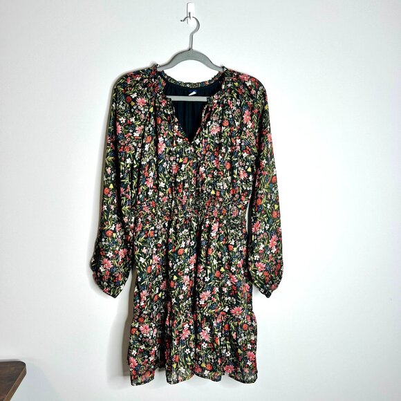 Old Navy Dark Moody Floral Metallic Chiffon Fit + Flare Dress Fairycore Sz M - Picture 2 of 6